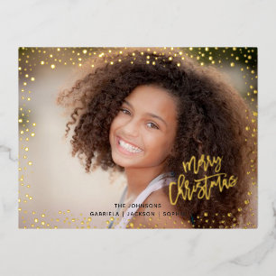 Gouden stippen vrolijk kerstfeest echte folie kers feestdagen briefkaart