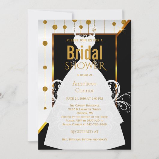 Gouden Stippen, zwart-wit bruidsuitnodiging Kaart (Voorkant)