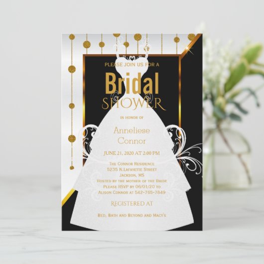 Gouden Stippen, zwart-wit bruidsuitnodiging Kaart (Staand voorkant)