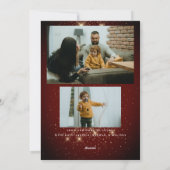 Gouden stof 3-foto feestelijke rode vrolijke kerst feestdagenkaart (Achterkant)