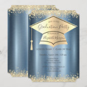 Gouden stof, afstudeerhoed, blauwe afstuderen kaart (Voorkant / Achterkant)