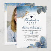Gouden Stof Blauw FOTO Afstudeerfeest Kaart (Voorkant / Achterkant)