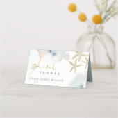 Gouden Stof Blauw Strand Stervis Bruiloft Plaatskaartje (Achterkant)