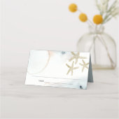 Gouden Stof Blauw Strand Stervis Bruiloft Plaatskaartje (Voorkant)