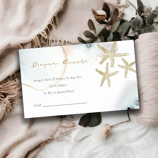 Gouden Stof Blauw Zeester Luier Raffle Baby Shower Informatiekaartje