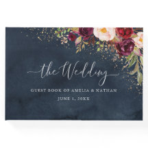 Gouden stof Bourgondische marine bloemenbruiloft