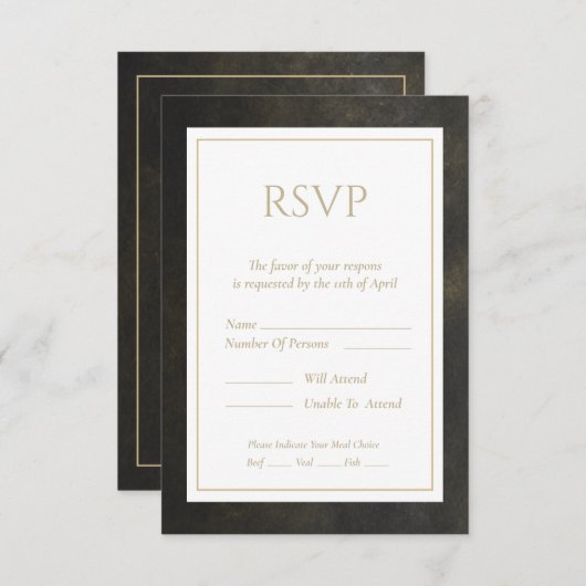 Gouden Stof Bruiloft RSVP Kaartje (Voorkant / Achterkant)