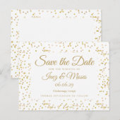 Gouden Stof Confetti Bewaar de Datum Briefkaart (Voorkant / Achterkant)