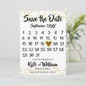 Gouden Stof Confetti Kalender Foto Save the Date (Staand voorkant)