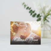 Gouden Stof Confetti Script Bedankt Foto Briefkaart (Staand voorkant)