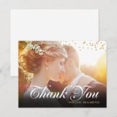 Gouden Stof Confetti Script Bedankt Foto Briefkaart (Voorkant / Achterkant)
