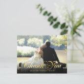Gouden Stof Confetti Script Bedankt Trouwfoto Briefkaart (Staand voorkant)