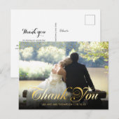 Gouden Stof Confetti Script Bedankt Trouwfoto Briefkaart (Voorkant / Achterkant)