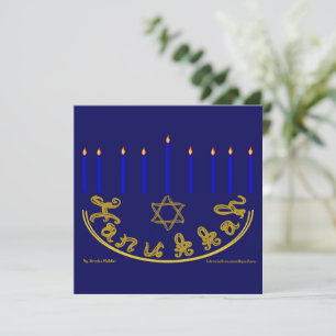 Gouden Stof Font Ster van David Menora Hanukka Kaart