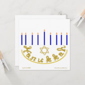 Gouden Stof Font Ster van David Menora Hanukka Kaart (Voorkant / Achterkant in situ)