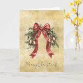 Gouden Stof Glitter Confetti Rode Strik Kerstbelle Kaart (Gele Bloem)
