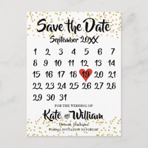 Gouden Stof Liefdes Hart Kalender Bewaar de Datum Aankondigingskaart