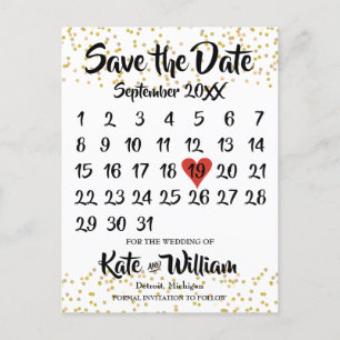 Gouden Stof Liefdes Hart Kalender Bewaar de Datum Aankondigingskaart
