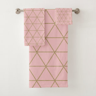 Gouden Stof Mauve Geometrische Driehoeken Boho Gla Bad Handdoek