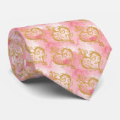 Gouden & Stof Roze Elegante Hart Custom Heren Das (Opgerold)
