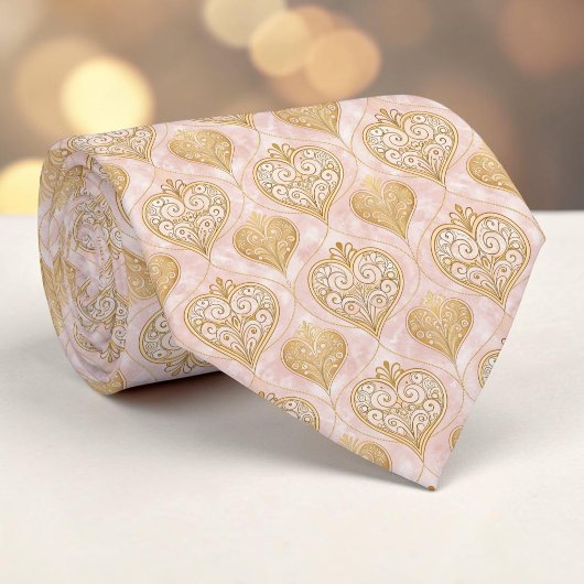 Gouden & Stof Roze Elegante Hart Custom Heren Das