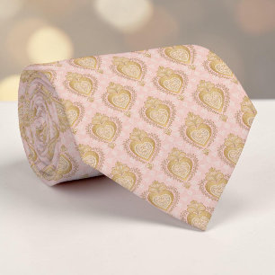 Gouden & Stof Roze Elegante Hart Custom Heren Das
