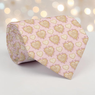 Gouden & Stof Roze Elegante Hart Custom Heren Das