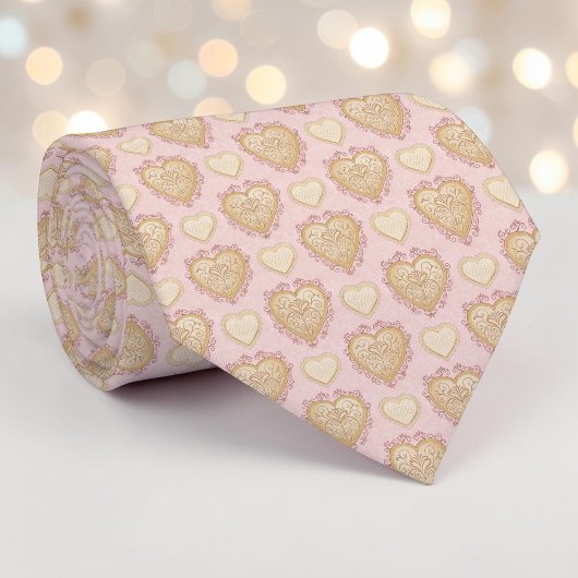 Gouden & Stof Roze Elegante Hart Custom Heren Das