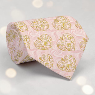 Gouden & Stof Roze Elegante Hart Custom Heren Das