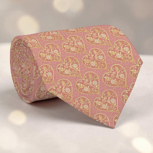 Gouden & Stof Roze Elegante Hart Custom Necktie Stropdas