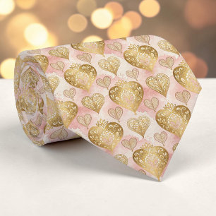 Gouden & Stof Roze Elegante Hart Custom Necktie Stropdas
