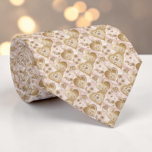 Gouden & Stof Roze Elegante Hart Custom Necktie Stropdas