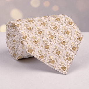 Gouden & Stof Roze Elegante Hart Custom Necktie Stropdas