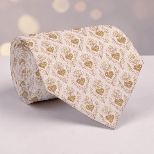 Gouden & Stof Roze Elegante Hart Custom Necktie Stropdas
