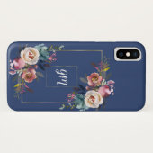 Gouden Stof Stofblauw Nevelroze Bloemen Monogram Case-Mate iPhone Case (Achterkant (horizontaal))