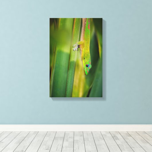 Gouden Stofdag Gecko 2 Canvas Afdruk (Insitu (Houten vloer))