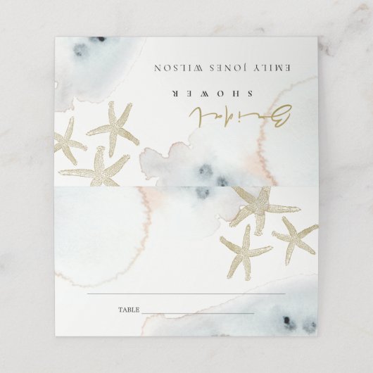 Gouden stoffige blauwe strand sterappel bruidsdouc plaatskaartje (Buitenkant ongevouwen)
