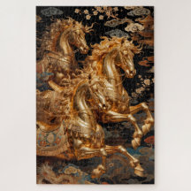 Gouden Storm Paarden in de Nachtelijke Hemel