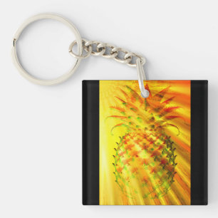 Gouden stralen die door een grote ananas schijnen sleutelhanger