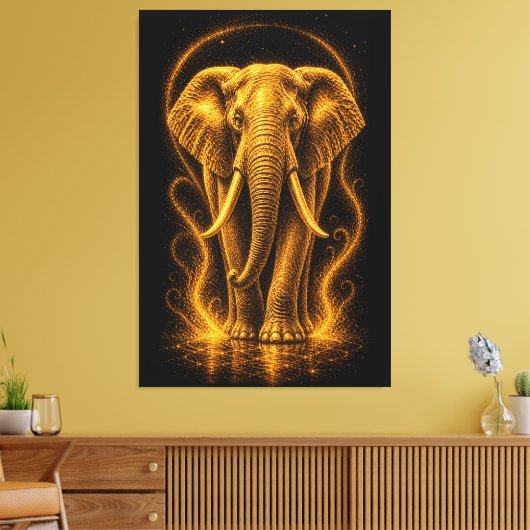 Gouden Stralende Olifant Kunst Canvas Afdruk (Insitu (Woonkamer))