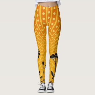 Gouden stralende polka stip silhouet Bloem Leggings