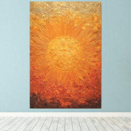 Gouden Stralende Zon met Getextureerde Stralen Abs Canvas Afdruk