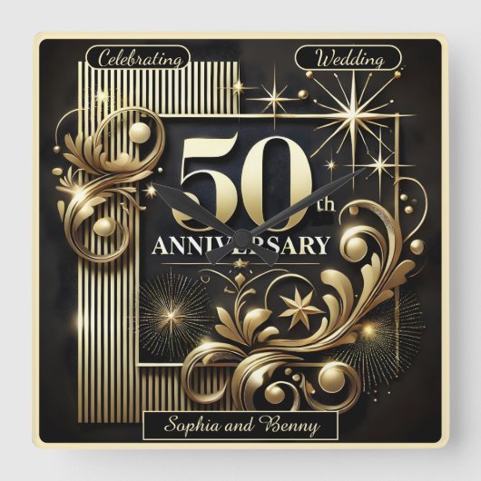 Gouden Straling: 50ste Verjaardag Vierkante Klok (Voorkant)