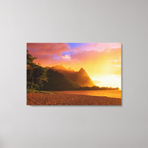Gouden strand zonsondergang, Hawaï Canvas Afdruk