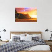 Gouden strand zonsondergang, Hawaï Canvas Afdruk (Insitu (Slaapkamer))