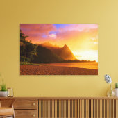 Gouden strand zonsondergang, Hawaï Canvas Afdruk (Insitu (Woonkamer))