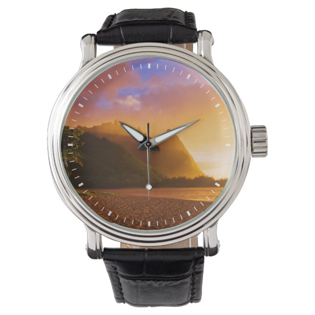 Gouden strand zonsondergang, Hawaï Horloge (Voorkant)