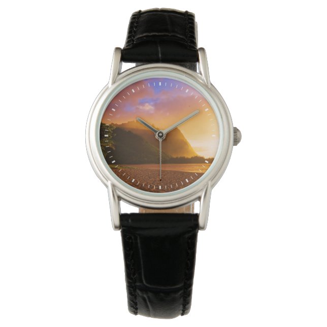 Gouden strand zonsondergang, Hawaï Horloge (Voorkant)