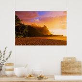 Gouden strand zonsondergang, Hawaï Poster (Keuken)