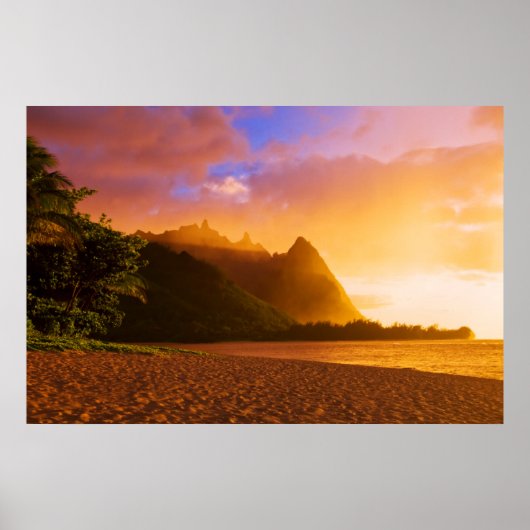 Gouden strand zonsondergang, Hawaï Poster (Voorkant)
